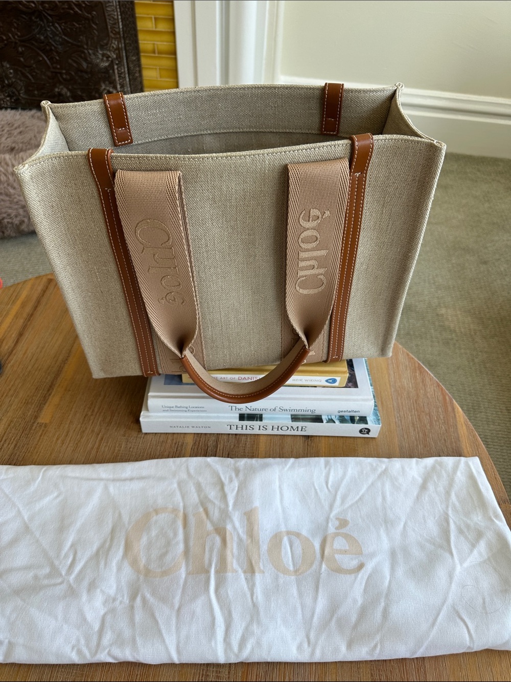 Chloe Woody Medium - Canvas and Tan Leather Trim Tote Bag - Picture 5 of 5